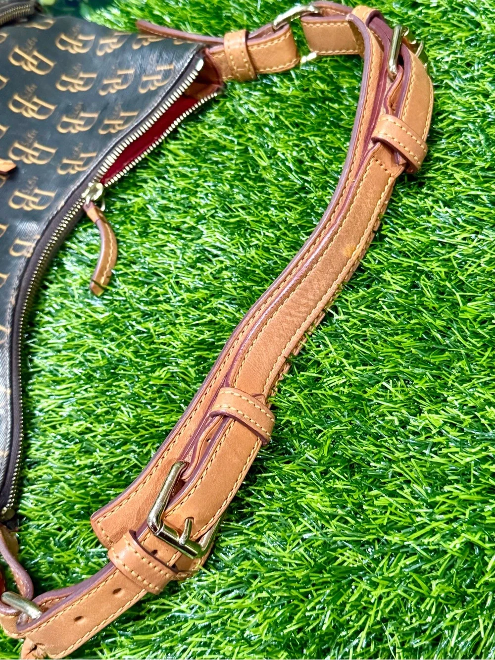 Dooney & Bourke 1975 Collins Monogram Hobo Brown Coated Canvas Leather Trim